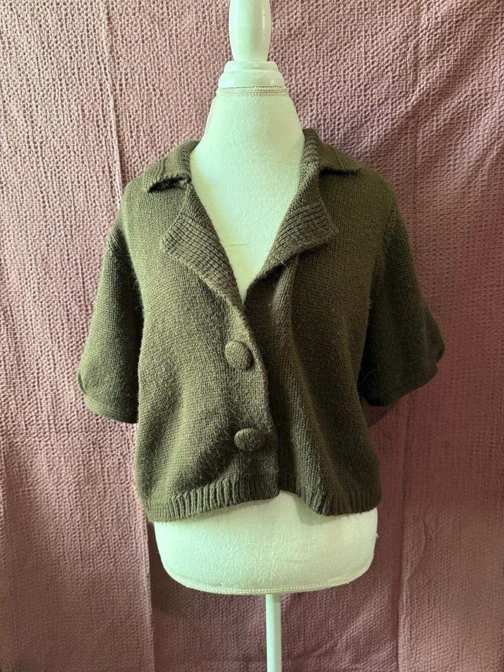 Cato Women's Brown Short Sleeve Collared Knit Cardigan Sweater Size XL